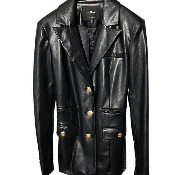 7 For All Mankind Jackets & Blazers - 7 FOR ALL MANKIND® Womens XS Black Vegan Leather Blazer Jacket w/ Gold Buttons